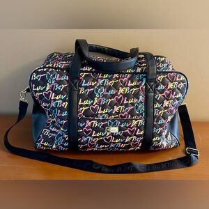 Luv Betsey Johnson Large Quilted Black With Hearts Duffle Bag GR8 4 SPRING BREAK